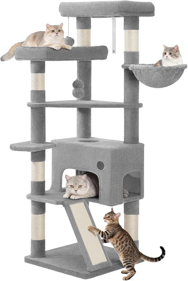 Detalle de Hzuaneri Arbre à chat 153 cm gris clair MS15418LGV1 : spacieux, stable et pensé pour griffer