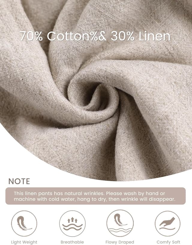 Detalle 2 de Hooever Womens Cotton Linen Wide-Leg Pants (High-Waisted, Button-Front)