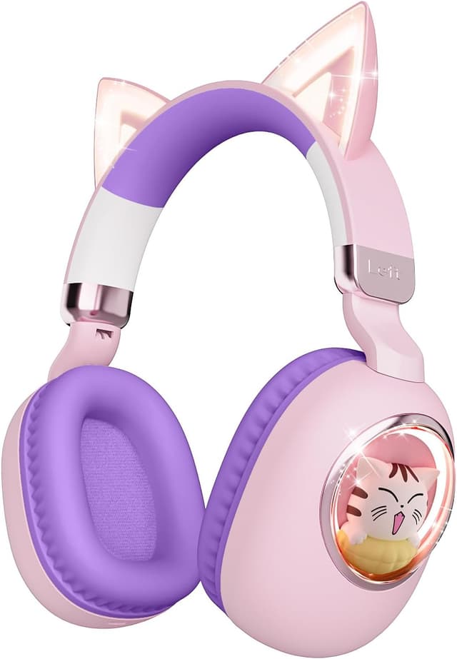 Detalle de sunvito Kinder Bluetooth-Kopfhörer 5.4 mit LED „Katzenohr“-Design, faltbar & 3,5-mm-Kabel