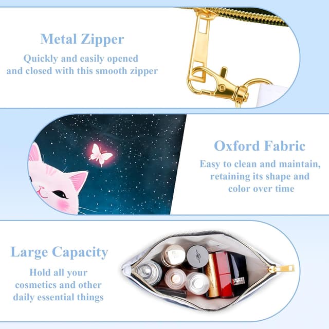 Detalle 2 de BuyCard Cat-Themed Starry Sky Pink Cat Makeup Gift Bag with Zipper