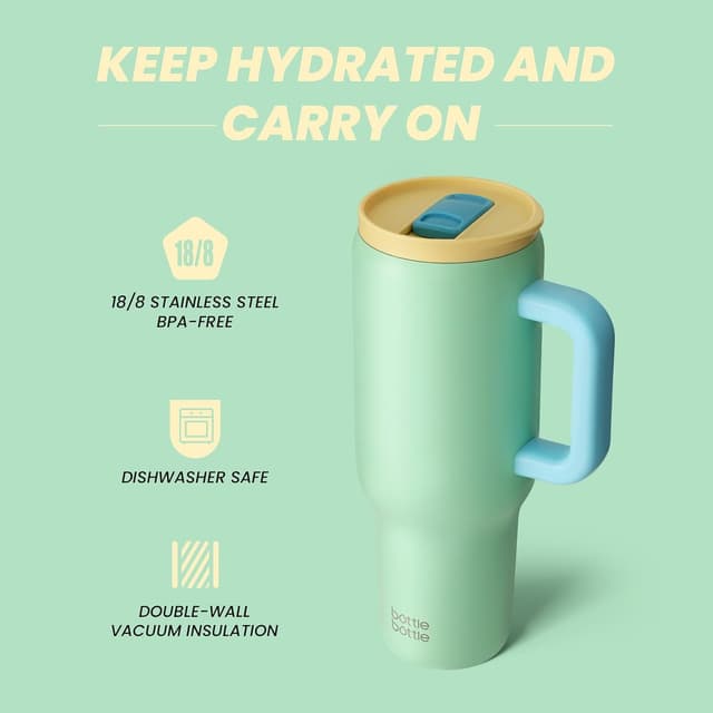 Detalle de BOTTLE BOTTLE 40oz / 1,2L Kaffeebecher aus Edelstahl mit Griff & Strohhalm (BPA-frei) – Thermobecher für unterwegs