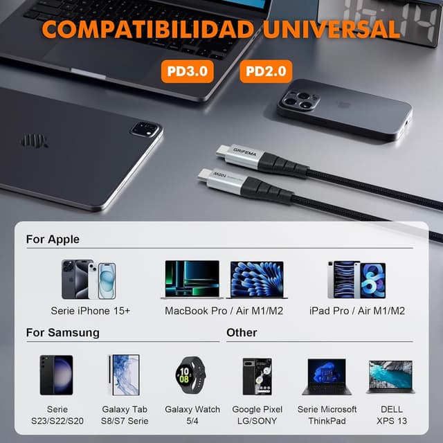 Thumbnail 6 de GRIFEMA Cavo USB-C a USB-C 100W (2 m) con ricarica rapida PD