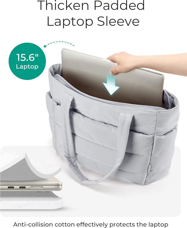 Detalle 2 de bagsmart Puffy Tote Bag Damen – 20L Handtasche/Puffer Schultertasche mit Reißverschluss in Grau