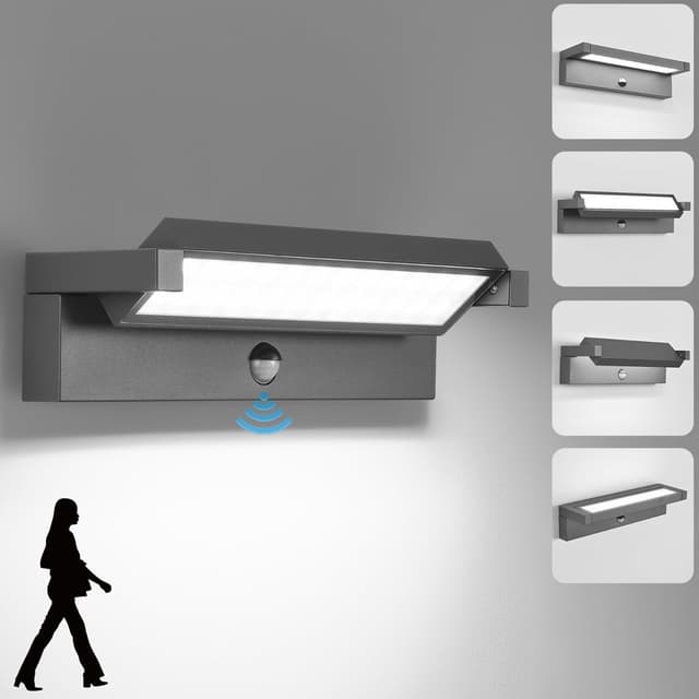 Detalle de LED Wandlampe außen mit Bewegungsmelder – 36 W IP65, schwenkbares Panel (6500 K, 2800 lm), dunkelgrau