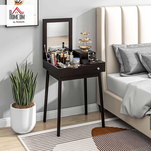 Thumbnail 1 de HOMCOM Coiffeuse avec Miroir 60x50x85,5 cm Noir