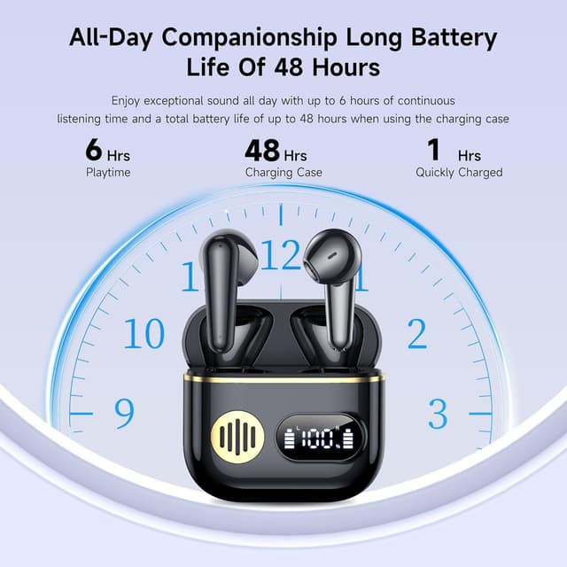 Detalle 2 de Auricolari Bluetooth 6.1 wireless con ENC e 6 microfoni, cuffie in-ear per iOS/Android (Classico Nero)