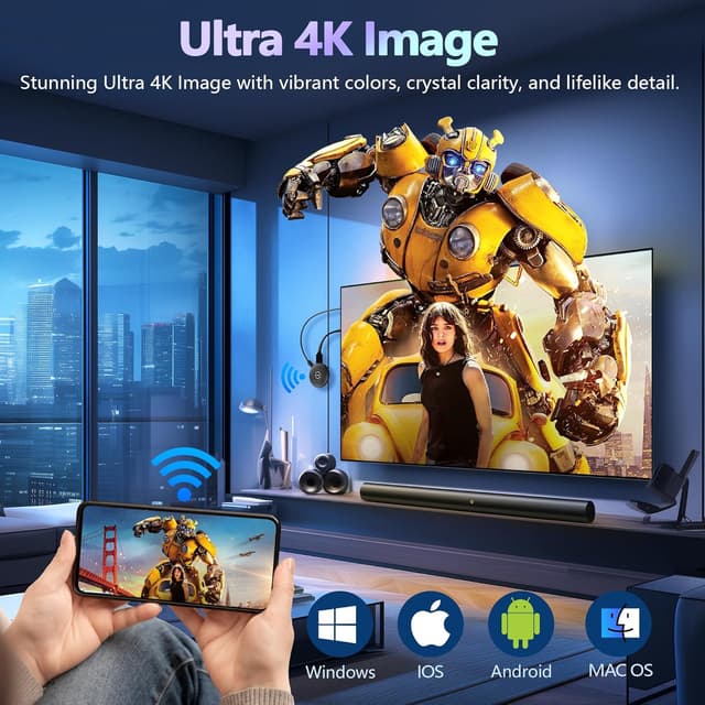 Detalle de 2026 Wireless HDMI Display Dongle 4K Plug & Play (Wi‑Fi Miracast/AirPlay/DLNA) for TV