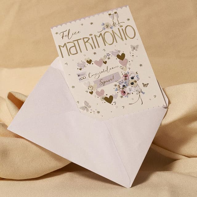 Detalle de Biglietto auguri matrimonio ARKRAFT con finitura in oro 17x12 cm (con portasoldi) M12
