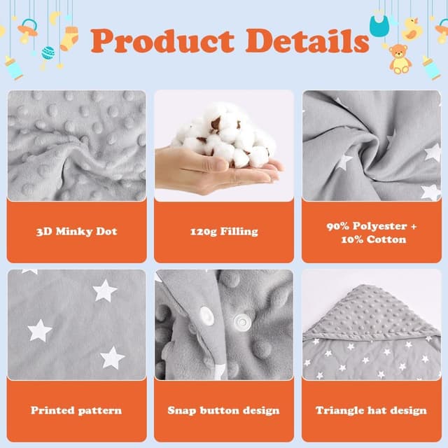 Detalle de Aolso Baby Coperta trapuntata 2 pezzi in cotone, bifacciale con cappuccio per ovetto/ marsupio