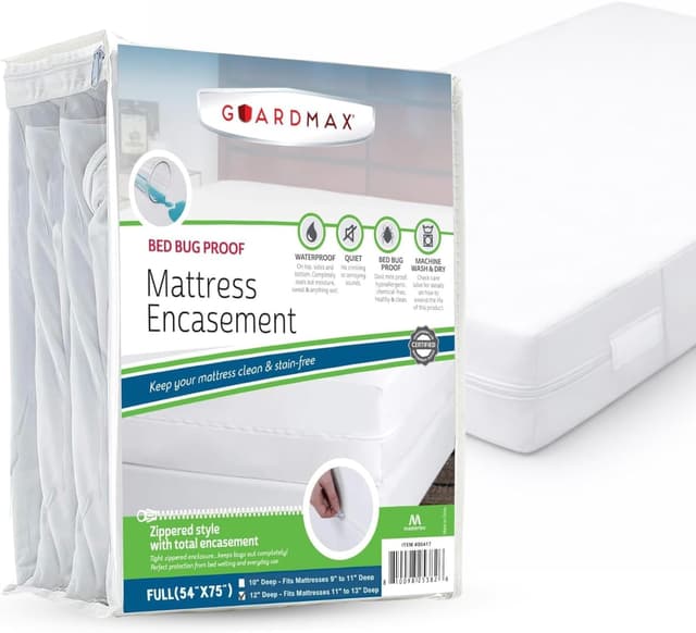 Detalle de Guardmax Jersey Knitted Full Zippered Mattress Encasement Protector (Waterproof & Bed Bug Proof) – Full Coverage, Soft & Noiseless