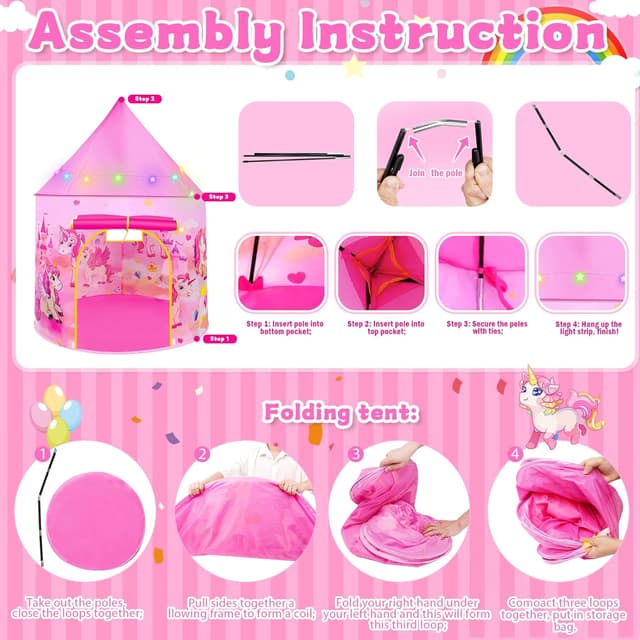 Thumbnail 3 de Pop Up Tent for Girls: Unicorn Playhouse for 3–7🎪