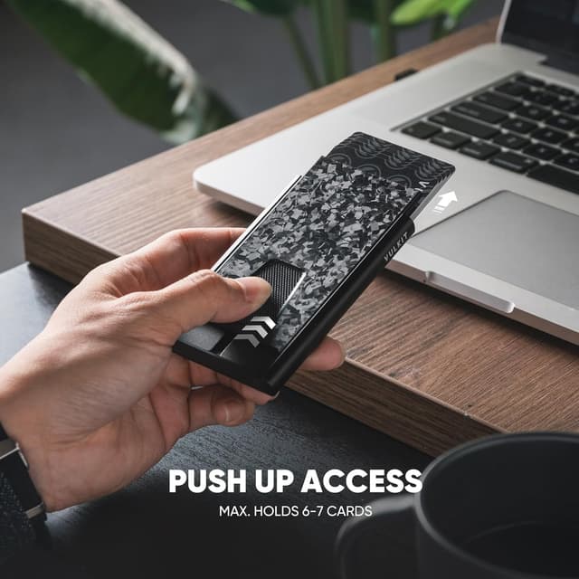 Detalle 2 de VULKIT Slim Card Wallet with Money Clip (Forged Carbon Black) RFID Blocking metal holder