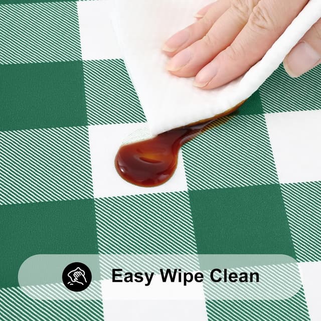 Detalle de Smiry Round Picnic Tablecloth (45–56 in) — Elastic Fitted Vinyl Waterproof Cover with Flannel Back, White & Emerald Green