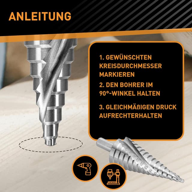 Detalle 2 de Hardtwerk punta per trapano a gradini in HSS, diametro 4–32 mm con codolo triangolare universale