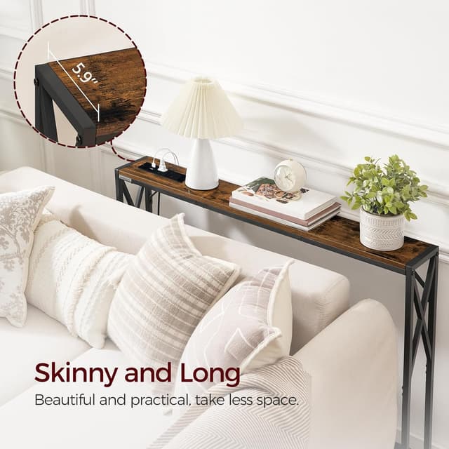 Thumbnail 6 de MAHANCRIS 2 Pack Console Table with Charging Station (100 cm narrow entryway table) in Rustic Brown