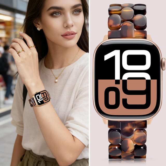 Detalle de V-MORO Amber Tortoiseshell Resin Band for Apple Watch (Series 1–11, 41mm/40mm/38mm/42mm)