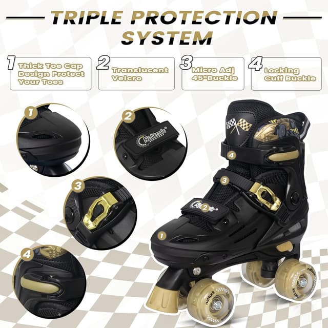 Detalle de Nattork Adjustable Roller Skates for Kids (Ages 4–16) with ABEC-7 Bearings and Rear Brake