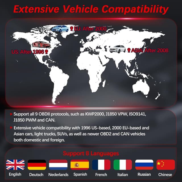 Detalle de OBD2 Car Fault Code Reader (Wired) V302 for 1996+ OBD-II Vehicles — Live Data, Freeze Frame & EVAP Test