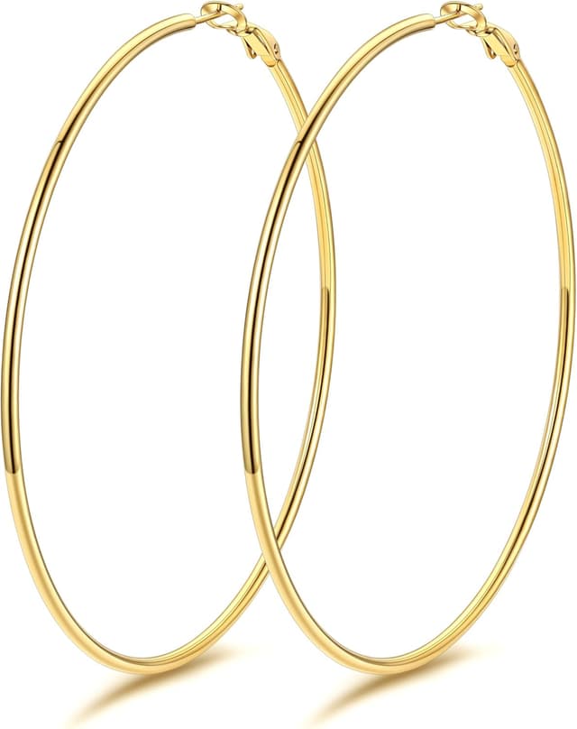 Detalle de GoldChic Créole femme en acier inoxydable plaqué or jaune – grand anneau (diamètres 30/50/70/100 mm)