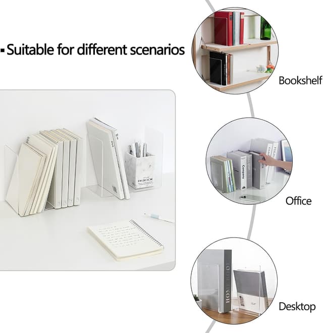 Detalle de Clear Acrylic Bookends (2 Pack) – L-Shape Plastic Bookracks for Shelves, Desk & Home