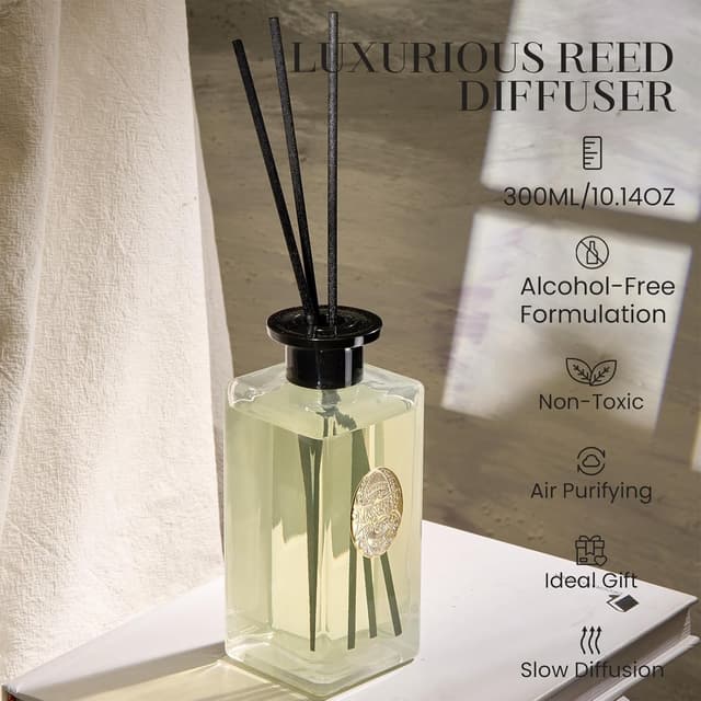 Detalle de M&SENSE Luxury Large Reed Diffuser 300ml – Jasmine Garland, 7-Stick Scent with Natural Essential Oils