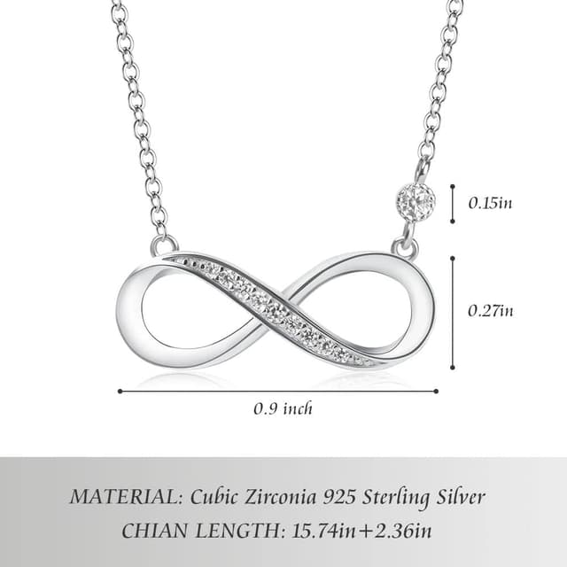 Detalle de Aucuu Damen-Halskette Infinity aus 925er Sterlingsilber mit Zirkonia – verstellbare Freundschaftskette