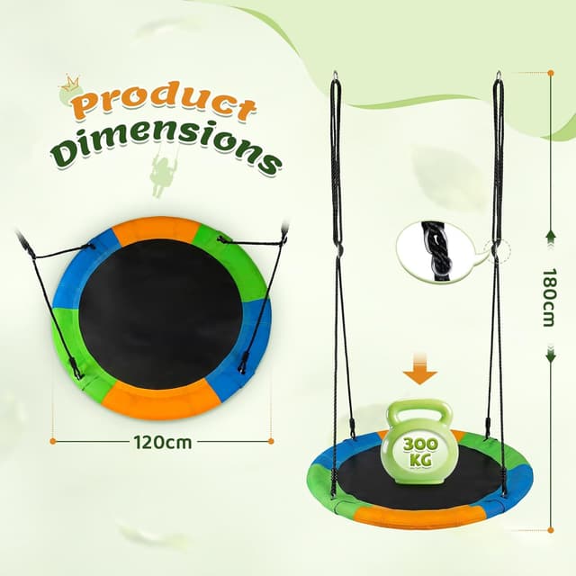 Thumbnail 3 de Dripex Balançoire Nid d’Oiseau ronde 120 cm, hauteur réglable 140 à 180 cm, charge 150 kg – modèle pour jardin