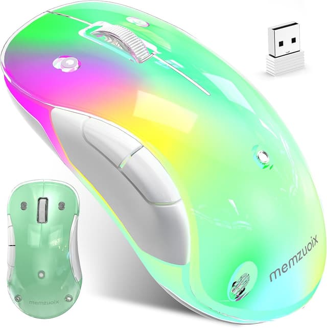 Detalle de memzuoix LED Wireless Mouse (Green) – Rechargeable 2.4G optical mouse with RGB lighting