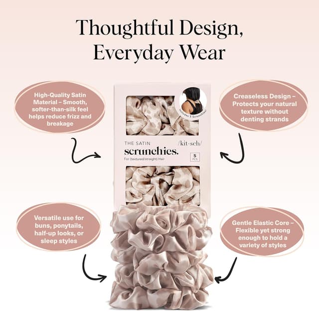 Thumbnail 3 de Kitsch Leopardenmuster Satin Haargummis – 5 Stück