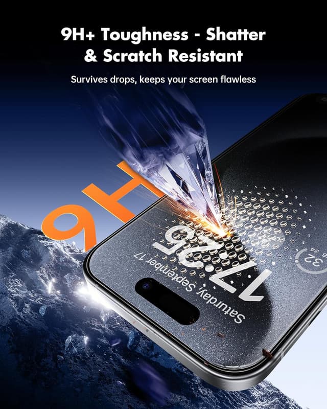 Detalle de UNBREAKcable Privacy Screen Protector for iPhone 15 Pro Max (6.7-Inch) — 2-Pack + Lens Protectors, 25° Anti-Spy Tempered Glass