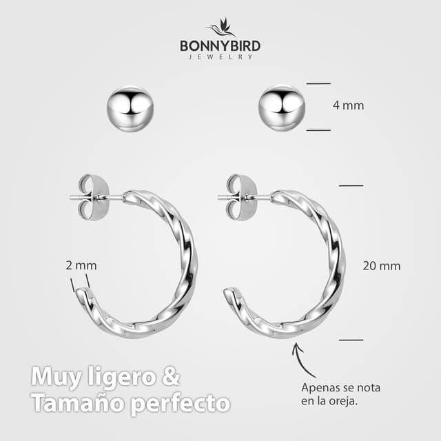 Thumbnail 4 de BONNYBIRD Pendientes de Acero 316L resistentes al agua