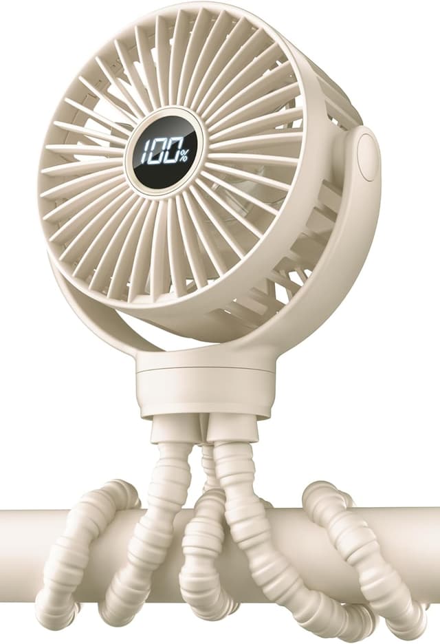 Detalle de KIDEE Portable Pram Fan – rechargeable clip-on stroller fan with digital display