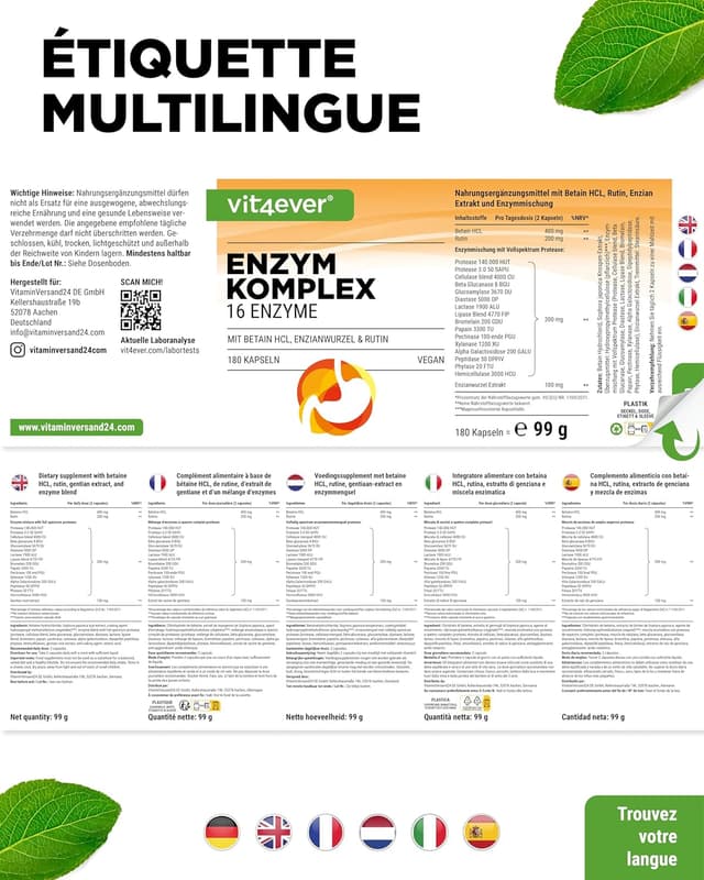 Thumbnail 5 de Enzymes Digestives 180 Gélules avec 16 enzymes