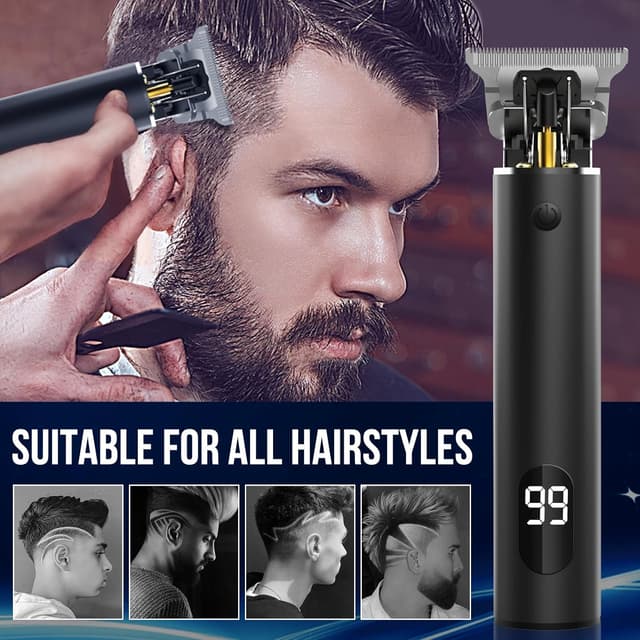 Detalle de T-Blade 0mm Trimmer Barba elettrico ricaricabile USB con lame in acciaio e schermo LCD