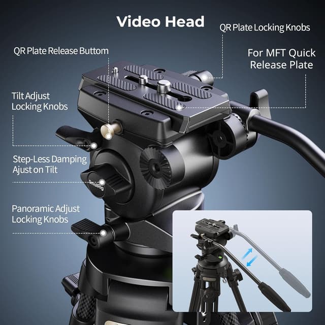Detalle de SMALLRIG Lightweight Carbon Fibre Video Tripod Kit with Step-Less Fluid Head (AD-50-4685)