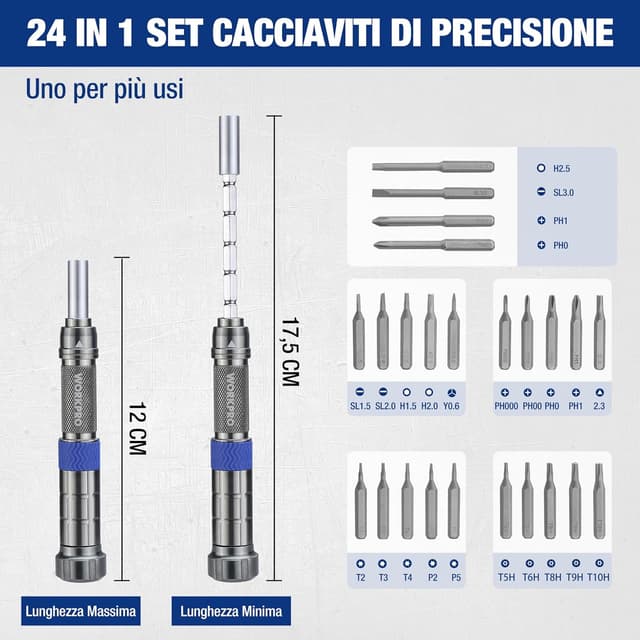 Detalle de WORKPRO Set di cacciaviti di precisione da 26 pezzi con punte magnetiche e magnetizzatore