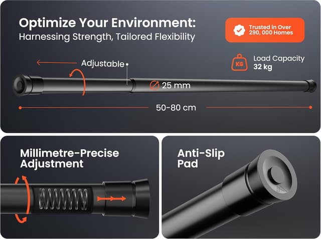 Thumbnail 3 de MEISENBERG Tringle Rideau Sans Percage 50–80 cm Noir