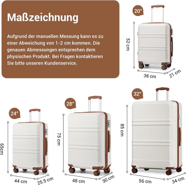 Detalle 2 de Kono Koffer Trolley Reisekoffer aus ABS+PC mit TSA-Schloss, 28 Zoll und 4 Zwillingsrollen