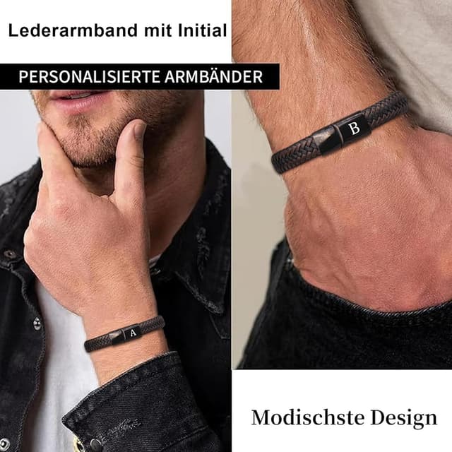 Detalle 2 de HAYOUWAY Lederarmband für Herren mit Buchstaben (A–Z) und Magnetverschluss, braun