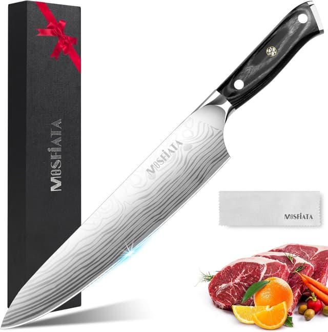 Detalle de MOSFiATA Kochmesser 10 Zoll aus EN1.4116 Stahl – extrem scharf, für Fleisch und Profiküche