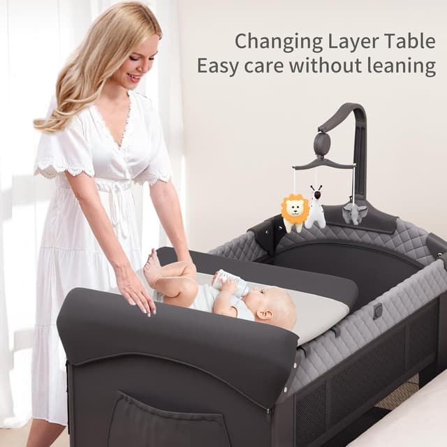Detalle de NidoDulce Portable Travel Cot & Bedside Crib with Mattress, Changing Table & Storage Organiser