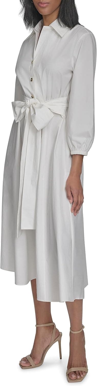 Detalle 1 de H Halston Womens Cotton Poplin Waist Tie Dress