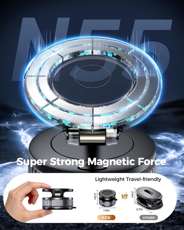 Detalle de Car Phone Holder for MagSafe with Carbon Fiber Look — 108LBS Vacuum Suction Mount, 360° Adjustable Magnetic Phone Mount