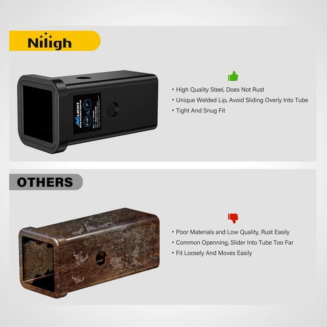 Detalle de Nilight 2-1/2 in to 2 in Trailer Hitch Receiver Extender/Adapter Reducer Sleeve