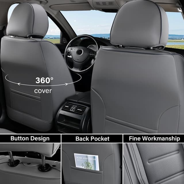 Detalle de Coverado Car Seat Covers Full Set (Universal) – Waterproof NAPPA Leather Seat Protectors, Gray