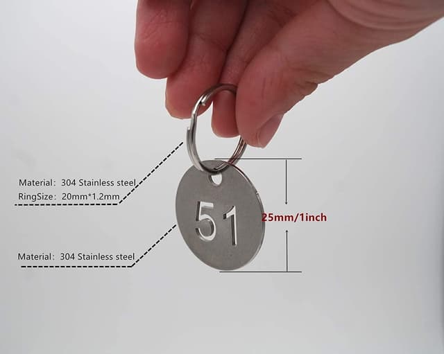 Detalle 2 de NanTun numbered key tags 1–10 (25mm) in 304 stainless steel with split rings