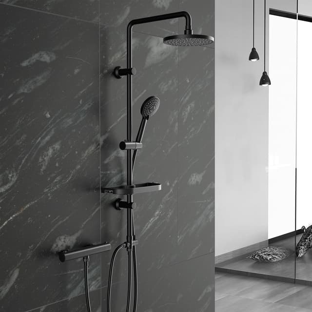 Detalle 2 de Görbach miscelatore doccia termostatico nero con blocco di sicurezza a 38°C