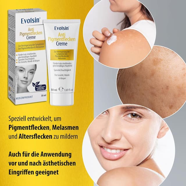 Detalle de Evolsin EVOLSIN® Anti Pigmentflecken Creme gegen Melasma & Altersflecken für Gesicht, Hals & Dekolleté