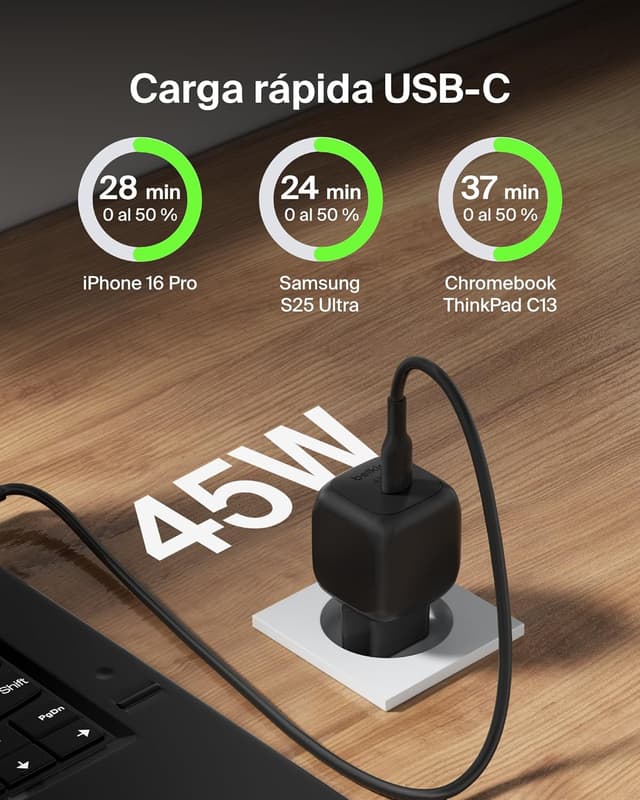 Detalle 2 de Belkin 45W Cargador de Pared USB-C Power Delivery ⚡