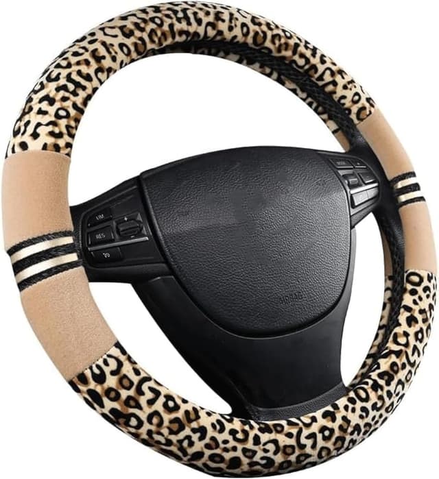 Detalle 1 de Soft Leopard car warm steering wheel cover with handbrake grip & gear shift plush for women (red)
